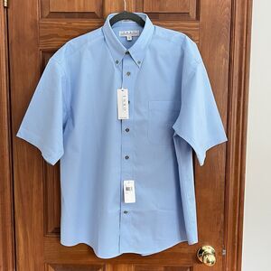 ENRO Short Sleeve No Iron Dress Shirt Men’s L Light Blue NWT Made in Hong Kong